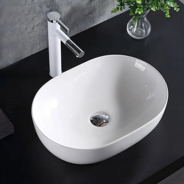 Umywalka ceramiczna nablatowa owalna REA AMELIA biała