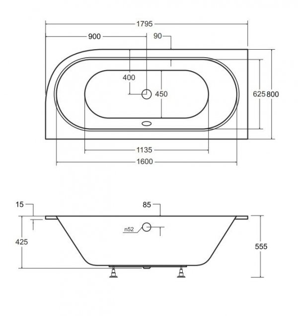 BESCO Wanna 180x80 Avita Slim Plus Lewa + Syfon w kolorze złotym