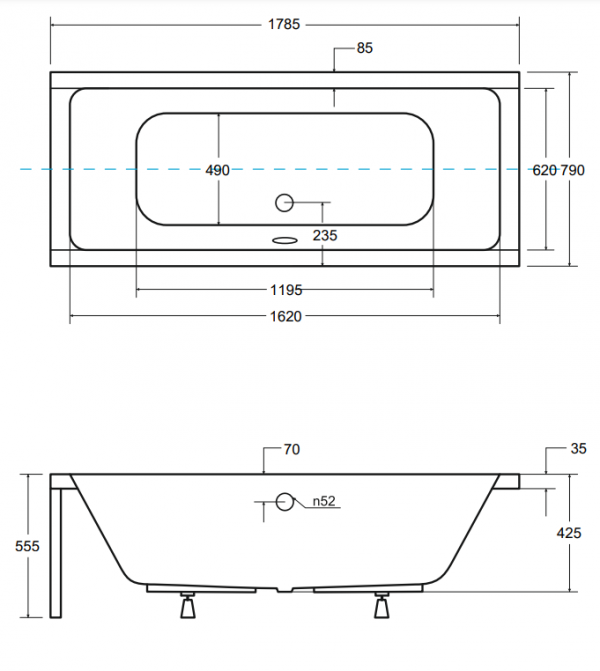 BESCO Wanna 180x80 Quadro z czarną obudową + Syfon