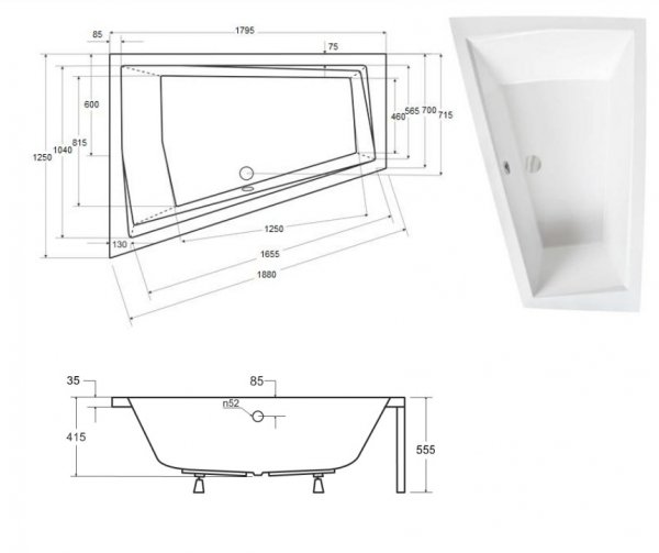 BESCO Wanna 180x125 Intima Duo Lewa z czarną obudową + Syfon