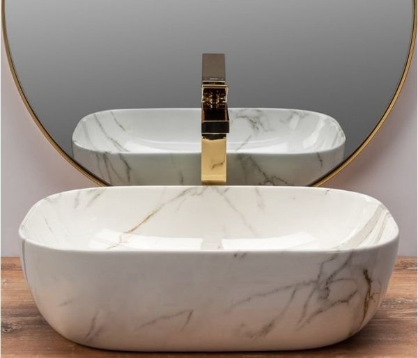 Umywalka ceramiczna nablatowa REA BELINDA AIAX SHINY beż marmur