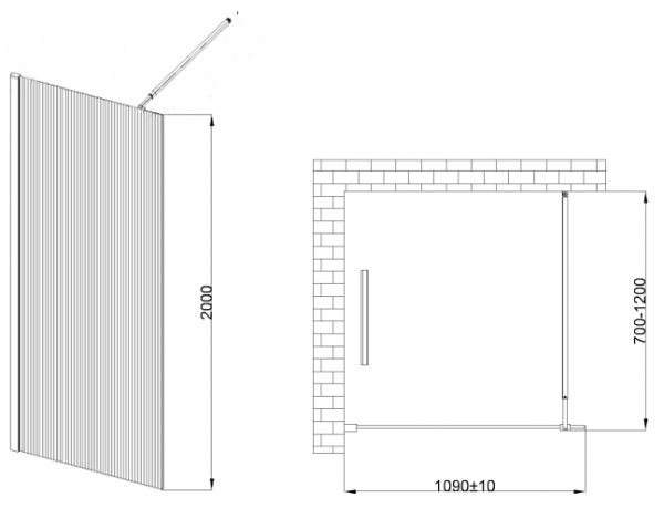Invena ścianka walk-in ryflowana 110x200 kabina szyba szkło 8 mm hartowane