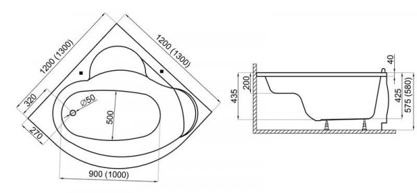 Wanna symetryczna 120x120 Standard 1 + Obudowa + Syfon