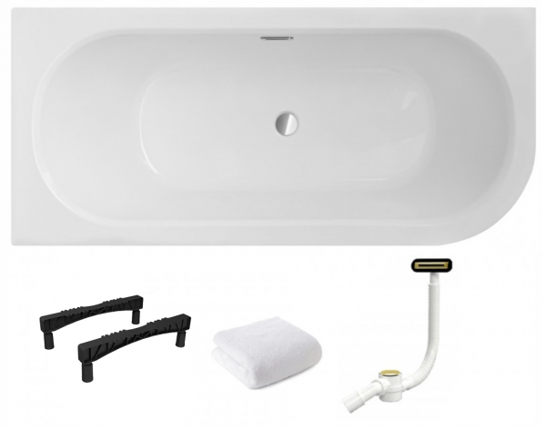 BESCO Wanna 160x75 Avita Slim Plus Lewa + Syfon w kolorze złotym
