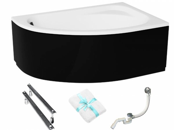 BESCO Wanna 150x100 Cornea prawa z czarną obudową + syfon