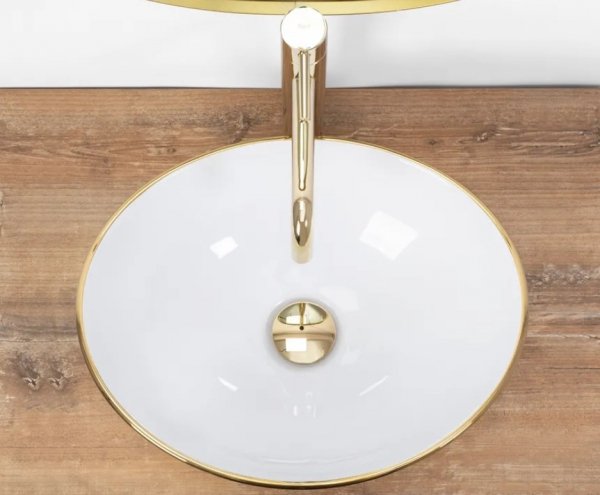 Umywalka ceramiczna nablatowa owalna REA SOFIA GOLD / WHITE złota biała