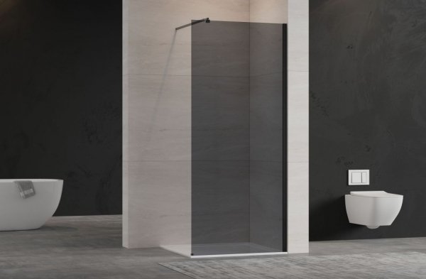 Invena ścianka walk-in 80x200 grafitowa szkło 8 mm hartowane czarny profil