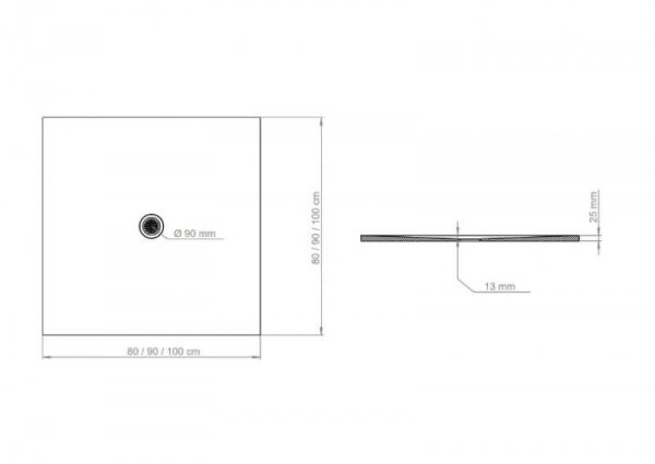 Brodzik kwadratowy Fresco Biały 80x80x1,3x2,5 cm posadzkowy mat