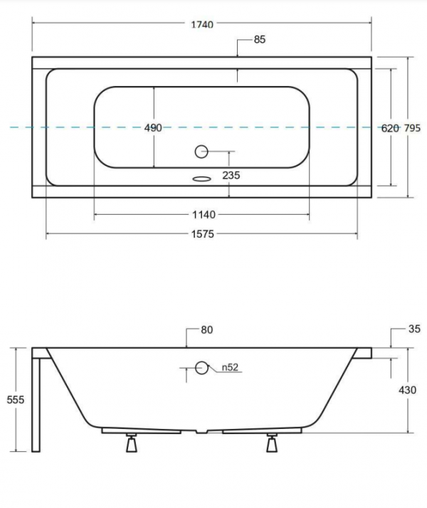 BESCO Wanna 175x80 Quadro z białą obudową + Syfon