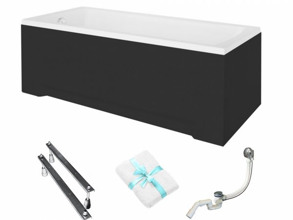 BESCO Wanna 140x70 Optima z czarną obudową + Syfon
