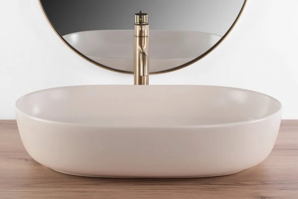 Umywalka ceramiczna nablatowa owalna REA CLEO 61 BEIGE MATT beżowa matowa