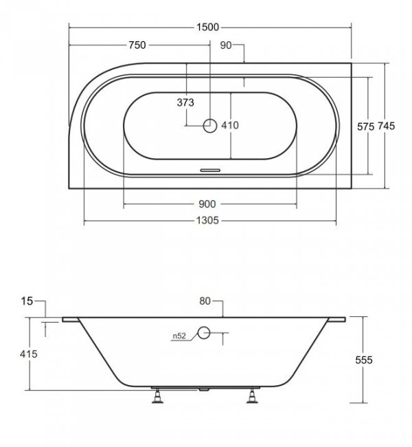 BESCO Wanna 150x75 Avita Slim Plus Lewa + Syfon w kolorze złotym