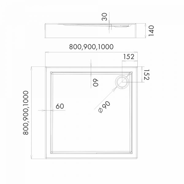 Brodzik kwadratowy Kronos PLUS 80x80x14 Stabilsound 