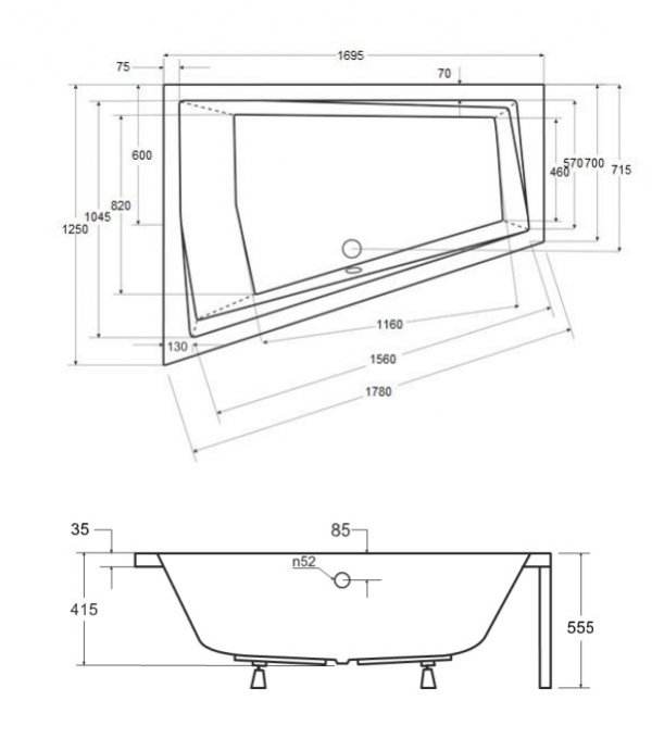 BESCO Wanna 170x125 Intima Duo Lewa z białą obudową + Syfon