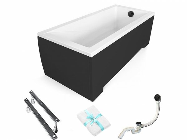 BESCO Wanna 150x70 Modern z czarną obudową + Syfon czarny