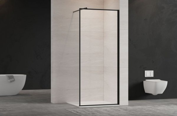 Invena ścianka walk-in 80x200 transparentna czarna rama szkło 8 mm hartowane