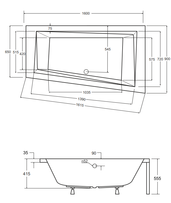 BESCO Wanna 160x90 Intima Prawa z białą obudową + Syfon