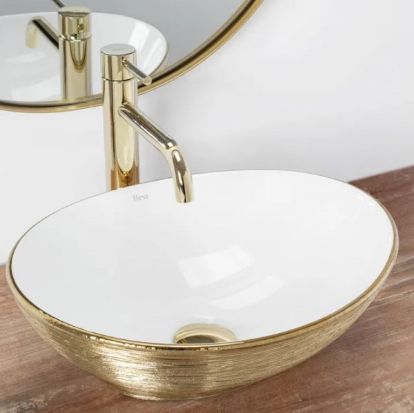 Umywalka ceramiczna nablatowa owalna REA SOFIA WHITE GOLD BRUSH
