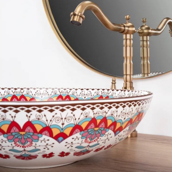 Umywalka ceramiczna nablatowa REA PERU orientalna kolorowa wzór