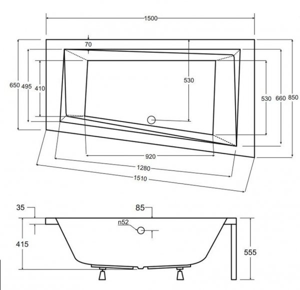 BESCO Wanna 150x85 Intima Prawa z czarną obudową + Syfon