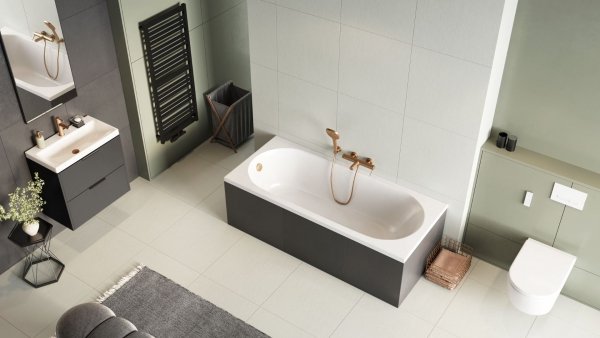 Wanna prostokątna EXCELLENT OCEANA SLIM MONO 170x70 biały połysk + nogi + syfon chrom