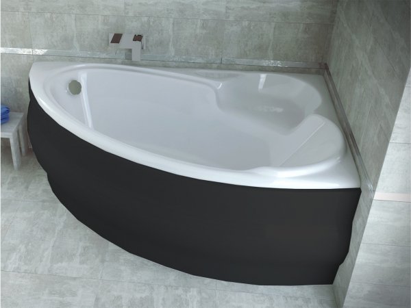 BESCO Wanna narożna Finezja Nova prawa 170x110 z czarną obudową + syfon