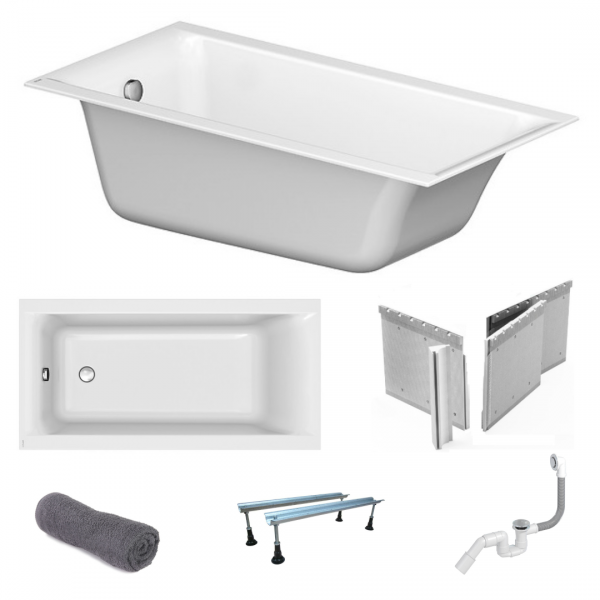 Wanna prostokątna Larga SLIM 160x75 cm + zabudowa styropianowa + syfon clik-clack