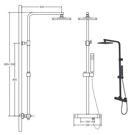 Zestaw prysznicowy natryskowy termostatyczny Modern/Varium Czarny mat