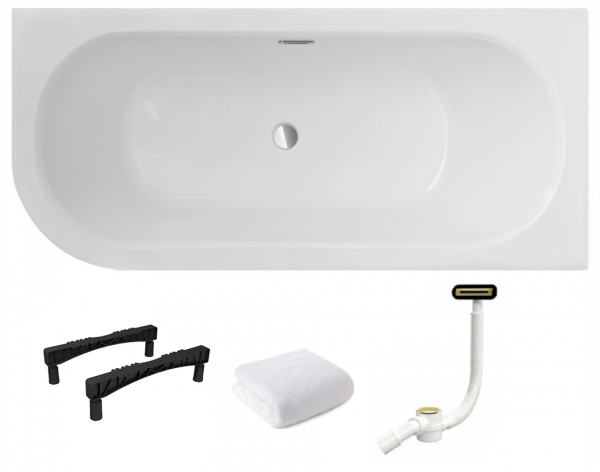 BESCO Wanna 150x75 Avita Slim Plus Prawa + Syfon w kolorze złotym