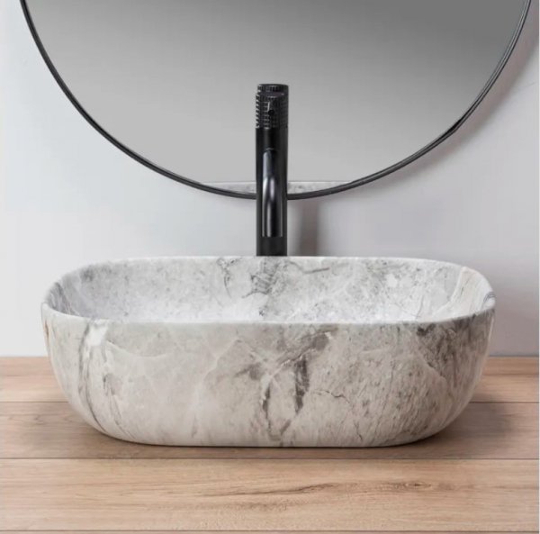 Umywalka ceramiczna nablatowa REA LIVIA STONE MAT szara imitacja kamienia