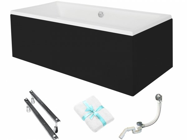 BESCO Wanna 170x75 Quadro z czarną obudową + Syfon