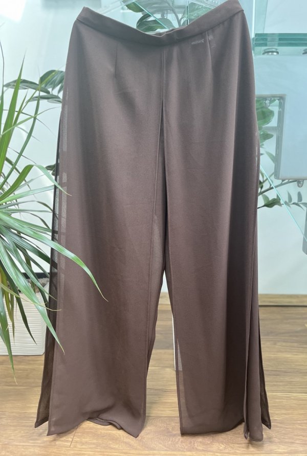 Brązowe Spodnie Szeroka Nogawka Lato Vintage
