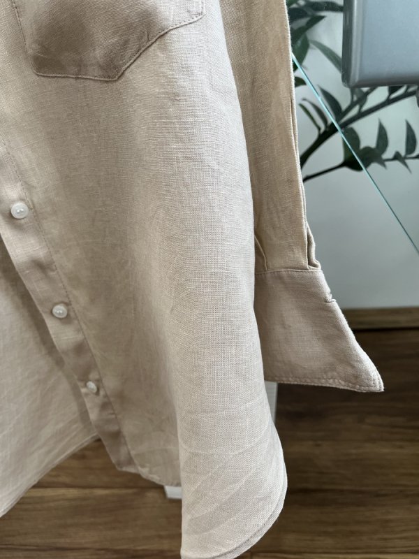 Beżowa Koszula Zara Len Casual Oversize