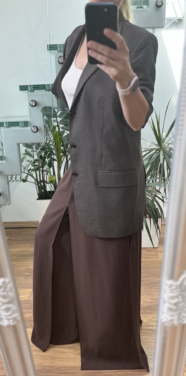 Brązowe Spodnie Szeroka Nogawka Lato Vintage