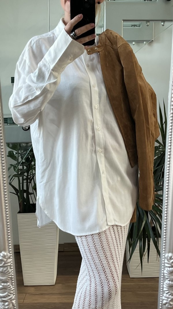 Swobodna Biała Lekka Koszula Len Bershka Oversize