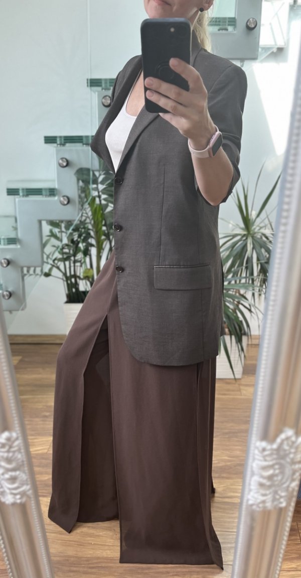 Brązowe Spodnie Szeroka Nogawka Lato Vintage
