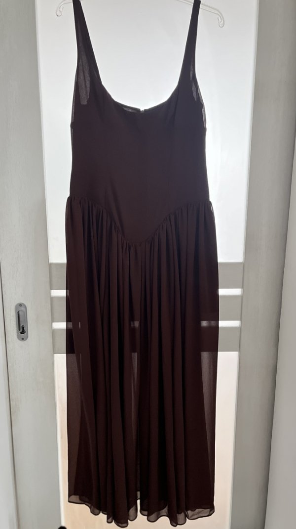 Brązowa maxi zwiewna sukienka Bardot Boho vintage