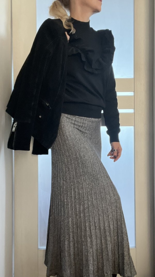 Spódnica dzianinowa M&amp;S szara midi casual chic