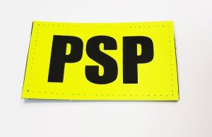 Napis PSP z rzepem na ubranie specjalne 9cm x5cm