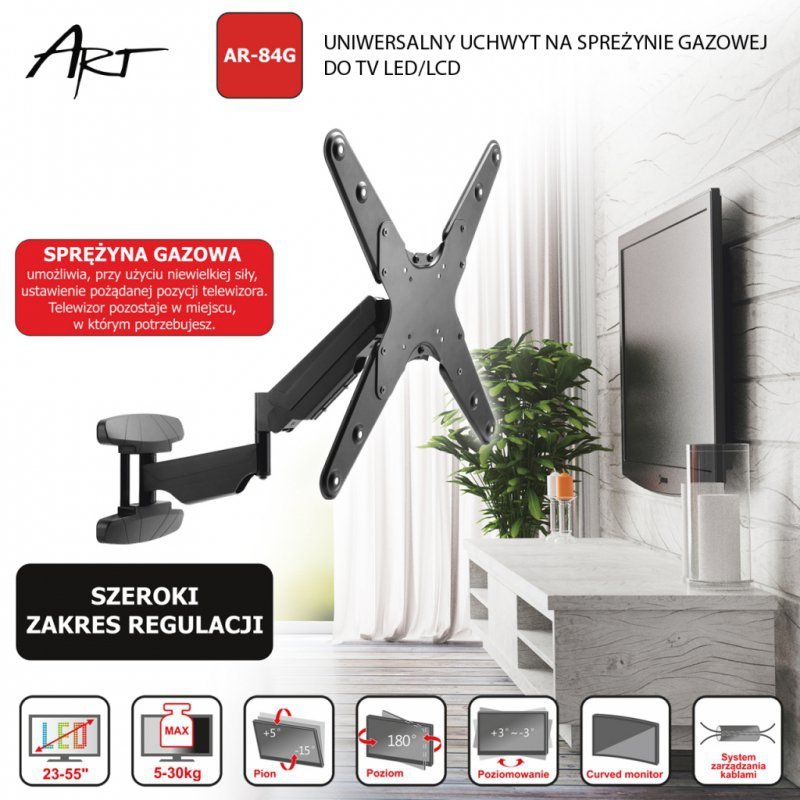UCHWYT DO TV LED/LCD 23-55&quot; 30KG AR-84G reg. pion/poziom GAZOWY
