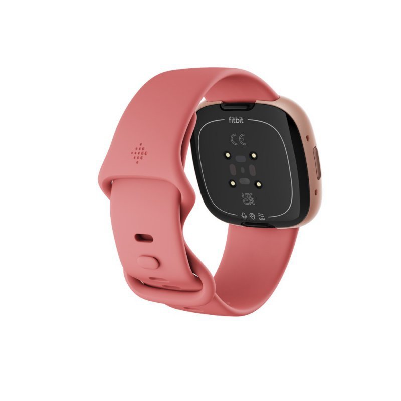 Fitbit versa 4 smart watch, pink body with pink silicone strap