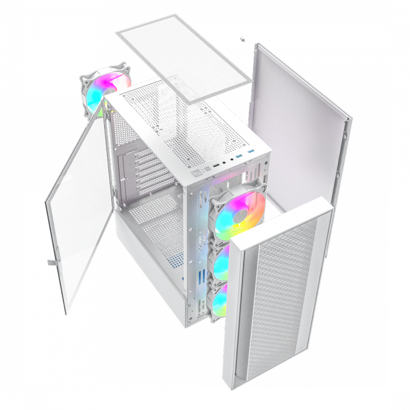 GEMBIRD OBUDOWA FORNAX 4000W MIDI-TOWER (2X USB 3.0, 1X USB 2.0, HD AUDIO, SZKLANY PANEL BOCZNY, PODŚWIETLENIE ARGB) BIAŁA