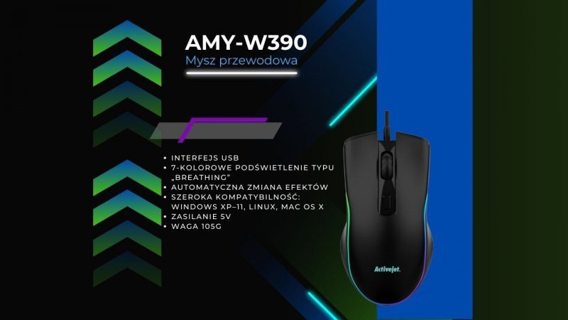 Podgrzewana mysz przewodowa Activejet USB AMY-W390; 30°C / 35°C / 40°C