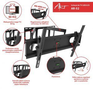 Uchwyt ścienny do telewizora ART AR-52 (ścienne; 30&quot; - 70&quot;; max. 60kg)