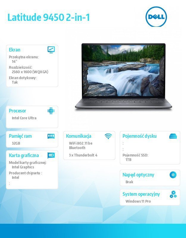 Dell Notebook Latitude 9450 2in1 Win11Pro Ultra 7 165U/32GB/1TB SSD Gen4/14.0 QHD+ Touch/Int/FgrPr/FHD/IR Cam/Mic/WLAN+BT/Backli