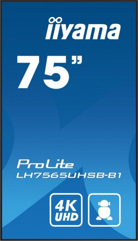 IIYAMA Monitor 75 cali LH7565UHSB-B1, 24/7, IPS, ANDROID 11, 4K, 800cd, iiSignage2, SDM, 2x HDMI, DP, 2x USB,2x 10W, RJ45, WiFi,