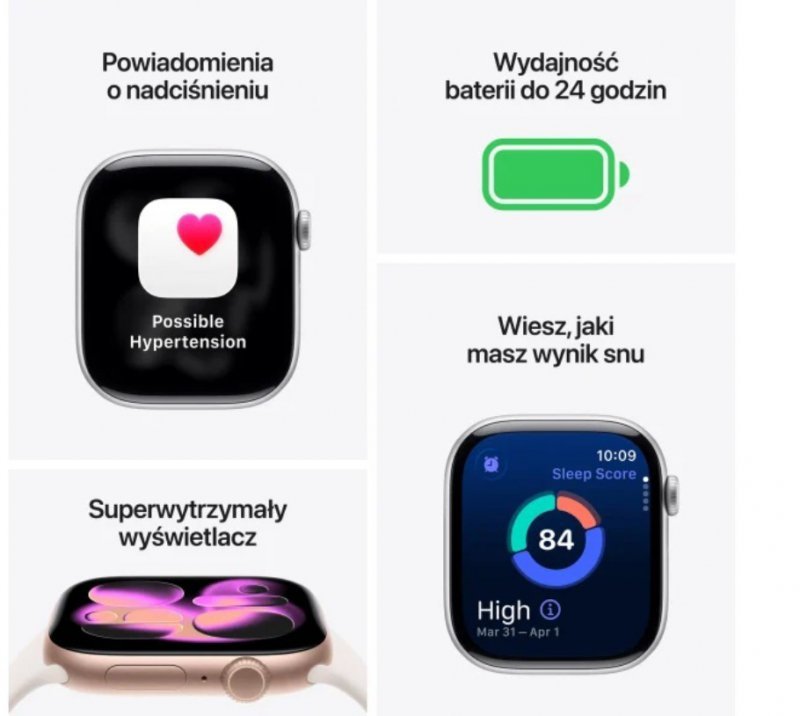 Apple Watch Series 11 GPS koperta 42 mm z aluminium w kolorze gwiezdnej szarości, pasek sportowy w kolorze czarnym - rozmiar M/L