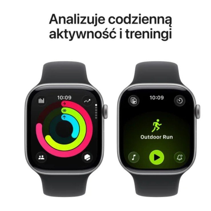 Apple Watch Series 11 GPS koperta 46 mm z aluminium w kolorze gwiezdnej szarości, pasek sportowy w kolorze czarnym - rozmiar S/M