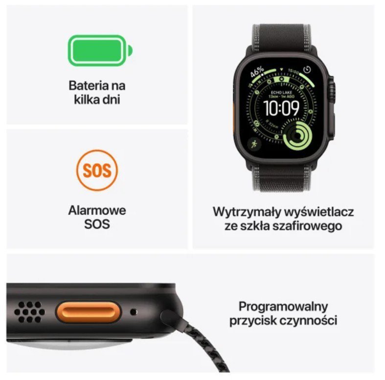 Apple Watch Ultra 3 GPS + Cellular koperta 49 mm z tytanu w kolorze naturalnym, opaska Alpine w kolorze jasnoniebieskim - rozmia