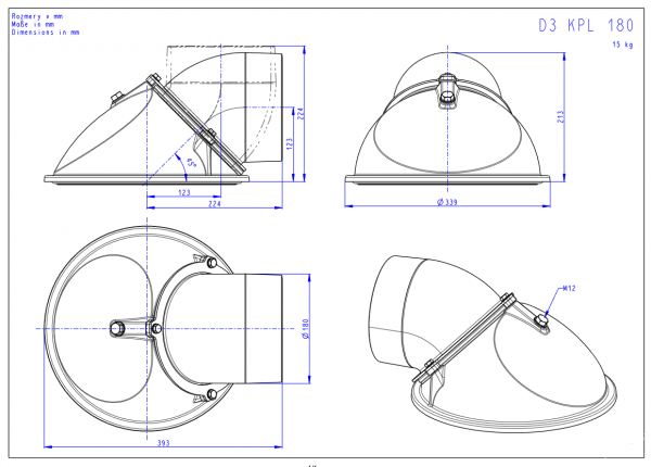 ROMOTOP Obrotowa kopuła z kolanem 180 mm
